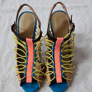 GX by Gwen Stefani Neon Yellow and Blue Strappy Sandals Size 8.5 Preowned